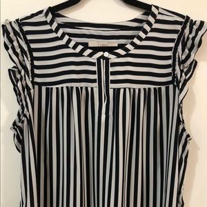 Navy & Cream Striped Sleeveless Blouse